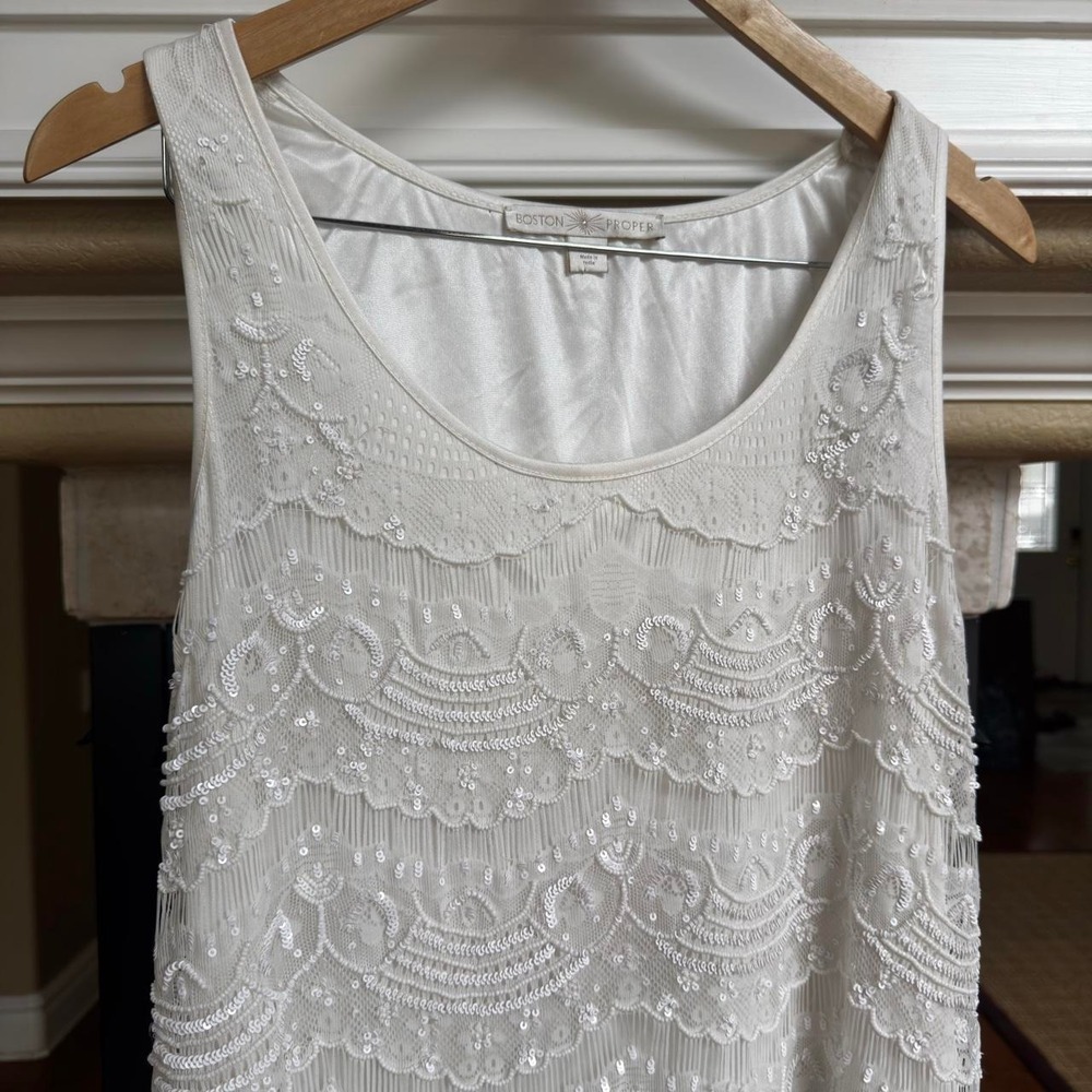 Boston Proper white beaded sleeveless top chic effortless size M - Picture 3 of 6
